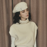VA Stud Angora Hunting Cap / Ivory