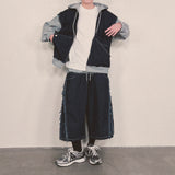 layered deconstructed denim capri shorts_blue