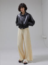 [LINE] Collar Crop Leather Jacket