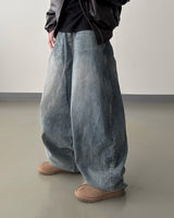 Dot heavy brushed balloon denim pants