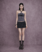 Lace Fan Halter Top #Charcoal(墨)