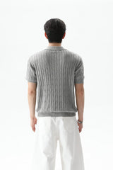 Cable Knit Polo Short Sleeve Tee