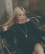 Button Off-Shoulder Long Sleeve [Black]