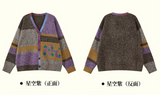 Color dot jacquard patchwork knitted cardigan sweater