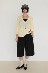 LINEN DEEP V-NECK KNIT