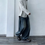 Curved Striped Washed Denim Trousers