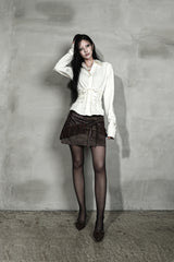 SATIN MIX CORSET SHIRT #IVORY JACQUARD