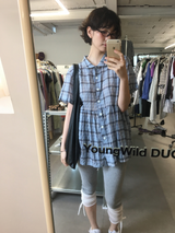 Weds check short-sleeve blouse (2color)