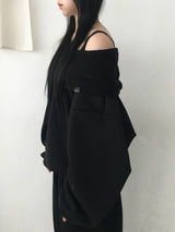 [オフショルダーあり] ローブピンタックビッグフードスウェットシャツ (2c)