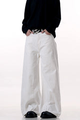 White Patchwork Wide-Leg Jeans