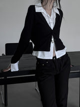 basic shirt layered cardigan (2color)