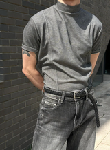 [MUSCLE FIT] スリットモックネックハーフニット(3color)