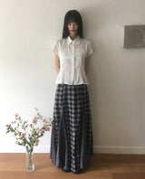 Curry Checkered Color Long Skirt