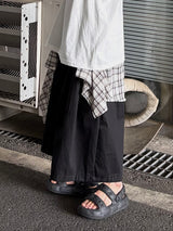 チェックレイヤードコットンパンツ