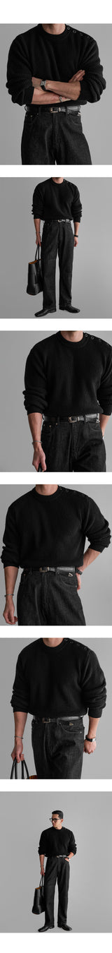 Wool Button Round Knit [Black]