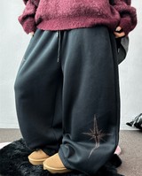 wide balloon fleece-lined hustle fire print wide long pants 🩶 3 COLOR