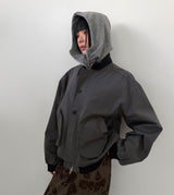 SHIRRING HIGH NECK ZIP-UP
