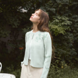 CAMEL CASHMERE FLOWER CARDIGAN - PASTEL MINT GREEN