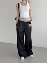 Sagging Non-Faded Raw Denim Pants