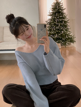 2WAY Off Shoulder Deep V-neck Knit (8color)