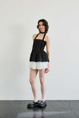 NOVA SMOCKED SCARF TUBE TOP / BLACK