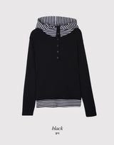Border Layered High Neck Warm Hood T-shirt (3color)