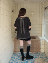 Back ribbon flare top / charcoal