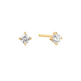 Solitaire 925 Silver + 14k gold plating Stud Earring E057-01G