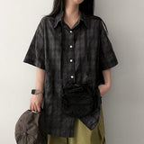 Handy Oversized Fit Checkered Short-Sleeved Shirt