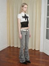 Emoha White Short-Sleeve Shirt with Lace Paneling and Tie Detail