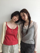 フレンチパンチードボタンスリーブレストップ (4color)