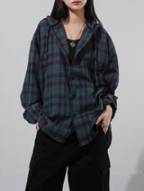 (UNISEX) ヴィンテージチェックフードシャツ
