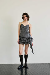 LEOPARD FRILL SLEEVELESS TOP / GRAY