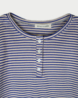 ストライプボタンTシャツ_ブルー