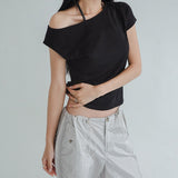 [Lacov] One Shoulder Short-Sleeved T-Shirt -7 color