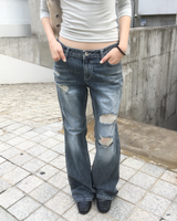 ローライズ グレー ウォッシング ブーツカット パンツ