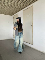 Curved Braided Wide Denim Pants
