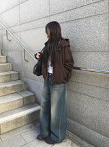 Thyssen ウォッシングデニムワイドパンツ