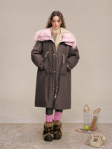 Two-tone Fox Fur Collar Oversized Down Coat