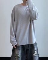 Sheer Raw-Edge Waffle Long Sleeve