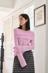 CUT-OUT OFF SHOULDER KNIT PINK