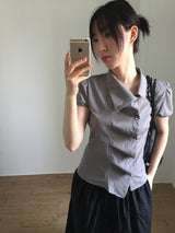 Unbalanced draping blouse (2color)