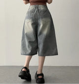 Kneb   Washing denim Bermuda shorts [Basic & Long]