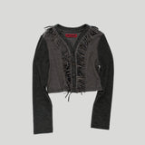 FRINGE STRIPE CARDIGAN: GREY