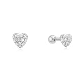 silver pavé heart barbell single piercing rhodium plating + 925 silver E070-04H
