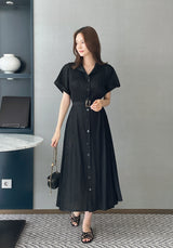 Oleun Pleated Long One Piece (Belt Set)