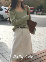 Ribbed knit V-neck(3color)