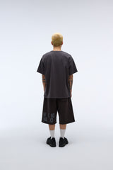 Sound wave artwork damage washing T-shirt (Charcoal)