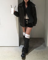 Curved leather jacket