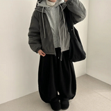 Char Hoodie Layered Color Matching Hood Zip-Up Padded Jumper 